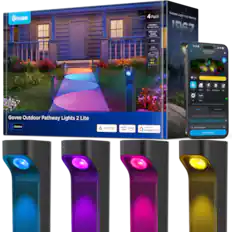 Govee 4 Pack 20000P - LED Lights 10 Lights - Wi-Fi Smart Control ... Reliable Light in All Weather IP67 - 12:20 4 Year Warranty - Compatible with Alexa, Google Home, and Matter - Govee Outdoor Pathway Lights 2 Lite