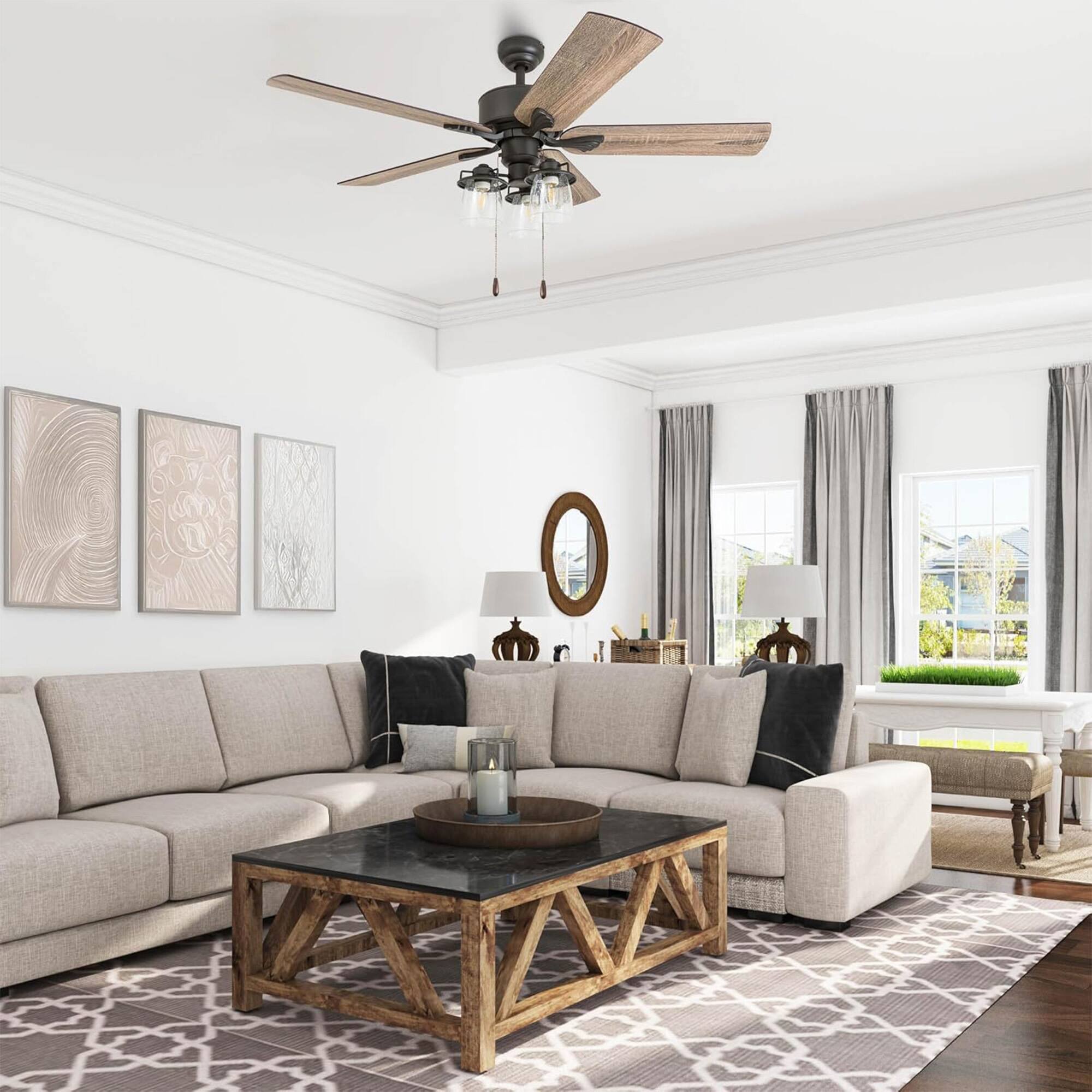 Alt View 7. Prominence Home - Prominence Home River Run 52" Indoor Ceiling Fan with Light, Pull Chain, Bronze - Bronze.