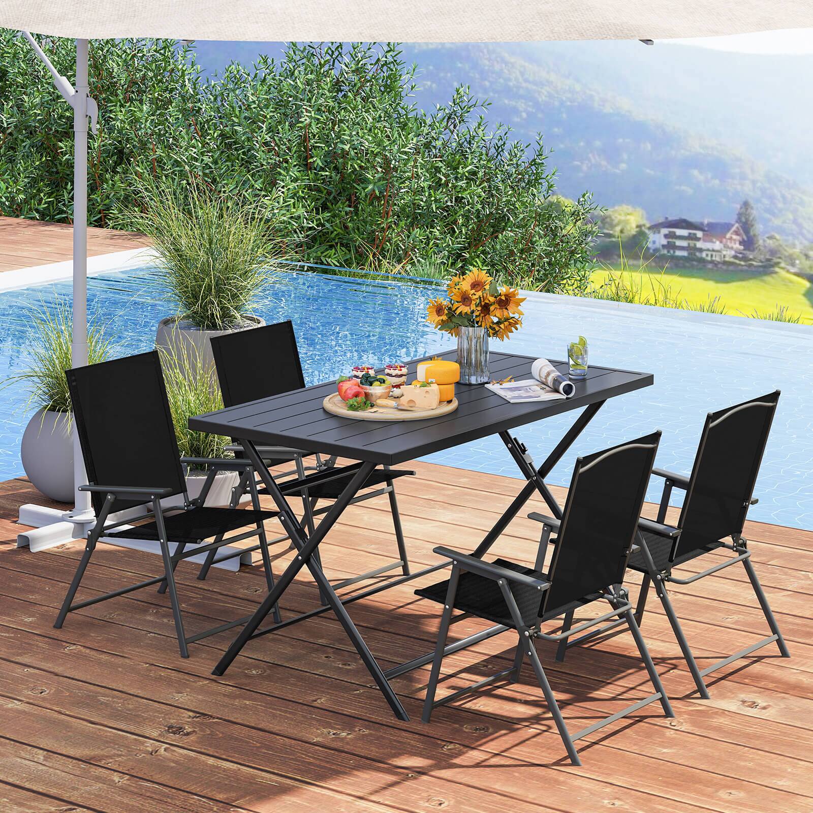 Alt View 1. Costway - Costway 5 PCS Foldable Outdoor Dining Set,Large Rectangular Metal Table 4 Mesh Armchairs - Black.