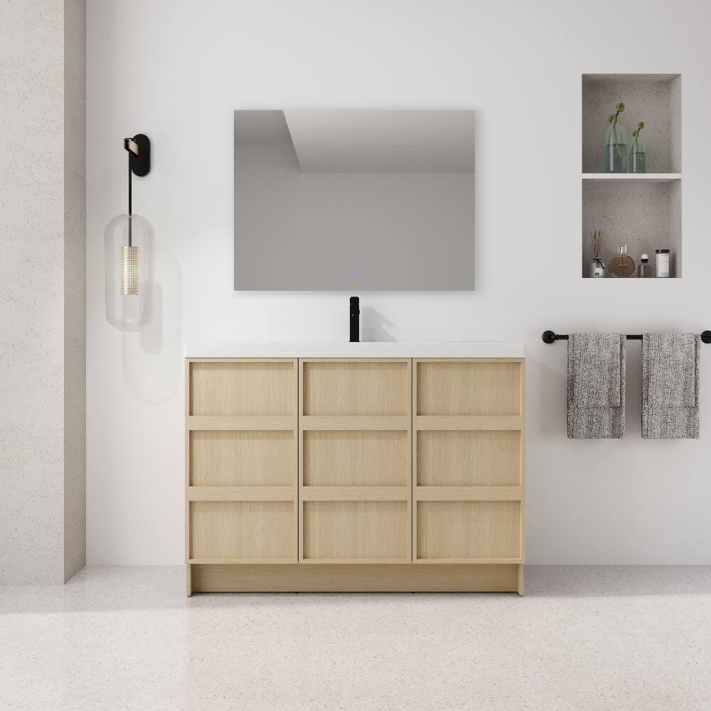 Front. Loheer - Loheer 48 inch freestanding bathroom vanity with resin sink, Dune Oak - Oak.