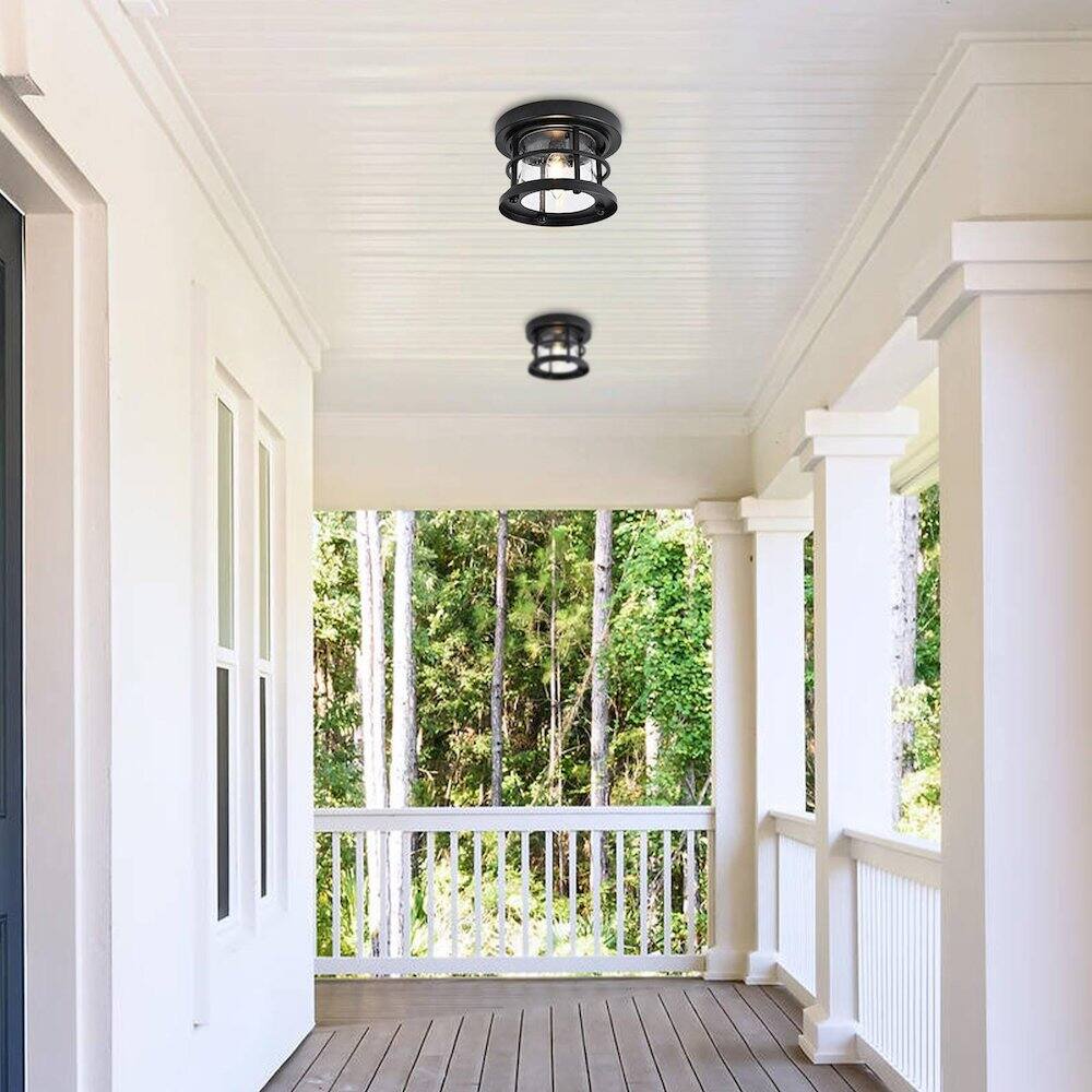 Alt View 4. Elegant Lighting - Carla 8 inch Outdoor Flush Mount Ceiling Light in Black - Black And Clear.