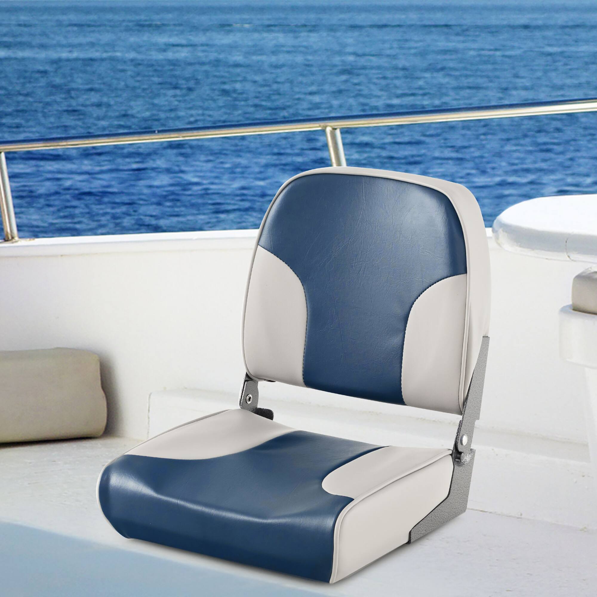 Alt View 4. Costway - Costway 2-Piece Folding Boat Seat Set with Sponge Padding & Aluminum Hinges Low Back - Blue,Gray.