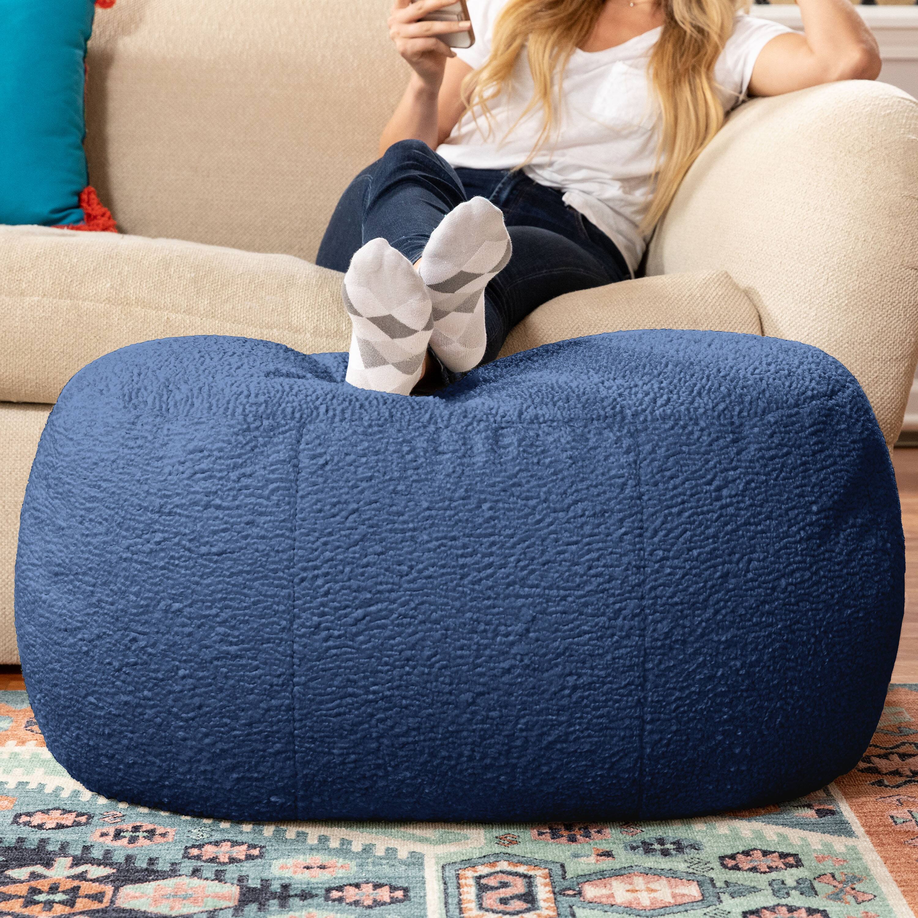 Angle. Jaxx - Jaxx Ellis Ottoman Shearling Faux-Lamb Plush Pouf for Modern Interior Design, Oval, Indigo - Indigo.