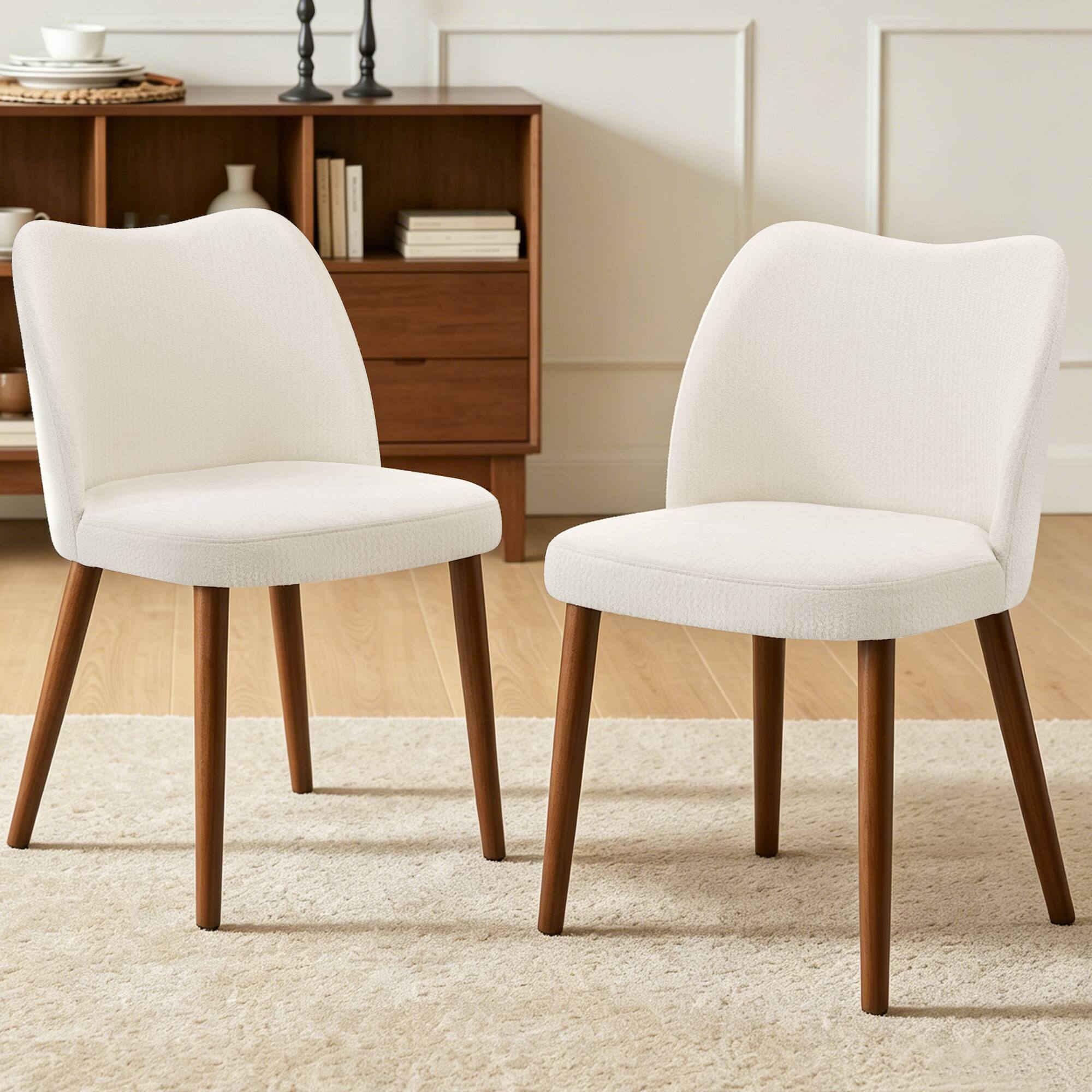 Front. Brick Attic - Solid Wood Dining Chair with Soft Fabric Upholstery, Office Chair with Cushioned Seat for Kitchen Cafe Apartment - Beige.