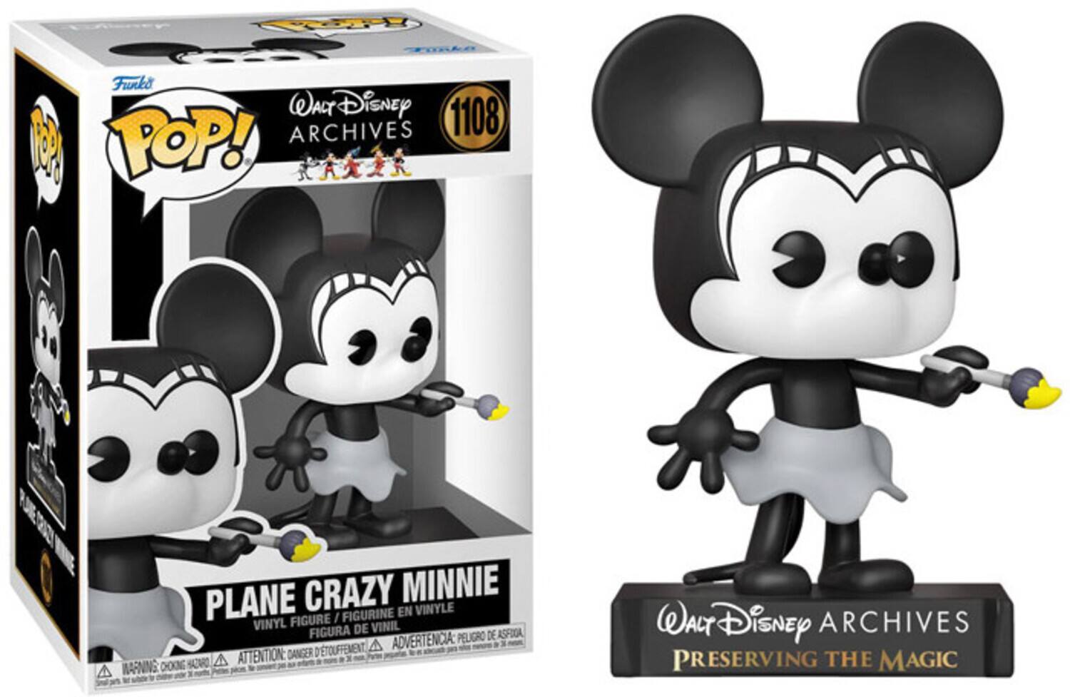 Oake Funke WALT Disney 1108 POP! ARCHIVES P  PLANE CRAZY MINNIE FIGURINE EN VINYLE FIGURE I VINYL DE VINIL FIGURA PELIGRO DE ASFOOA ADVERTENCA ATTENTION: DANGER DETOUFFEMENT WARNING CHCKNG HAZARO . WALT Disney ARCHIVES PRESERVING THE MAGIC