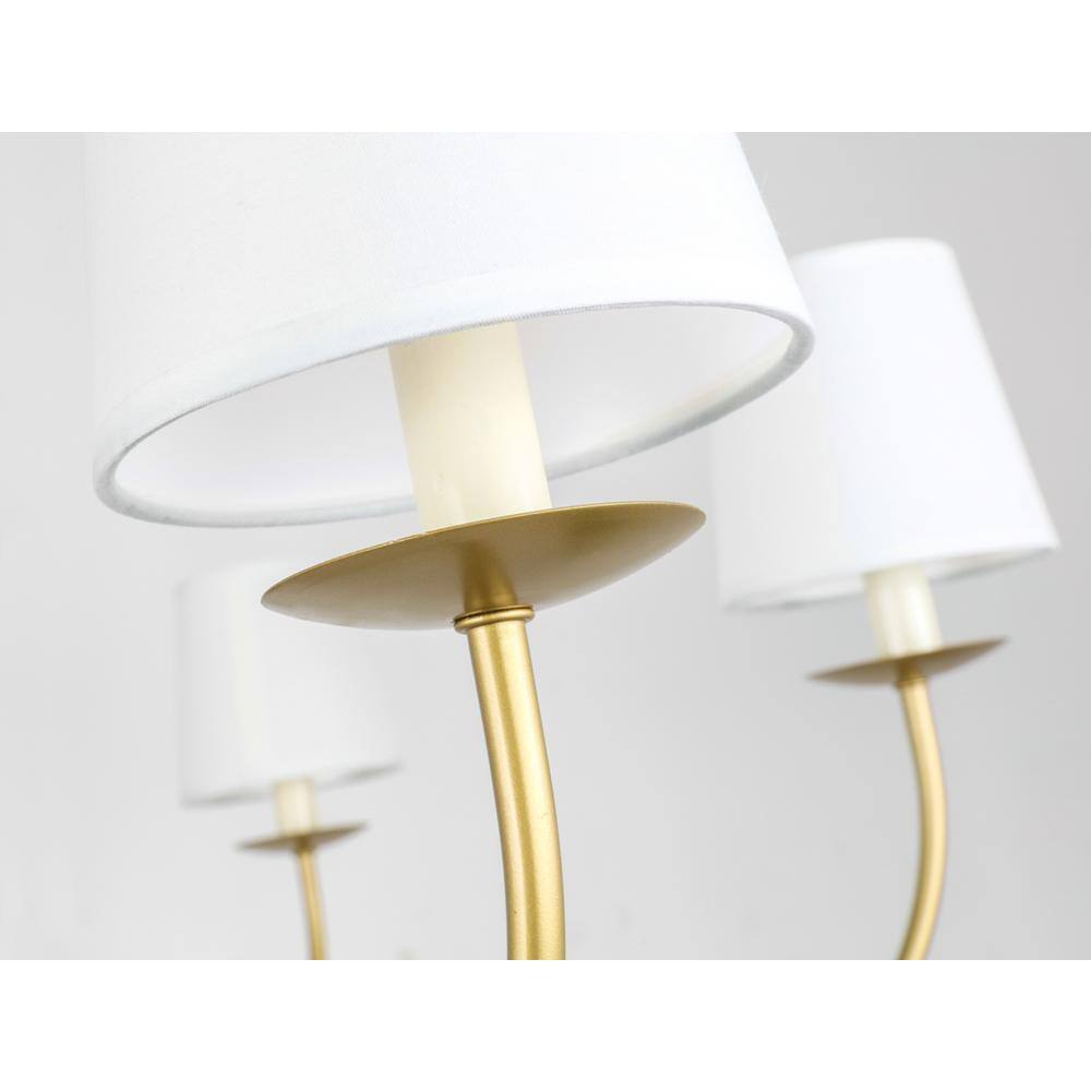 Left. Living District - Eclipse 6 light Brass and White shade chandelier - Brass And White Shade.