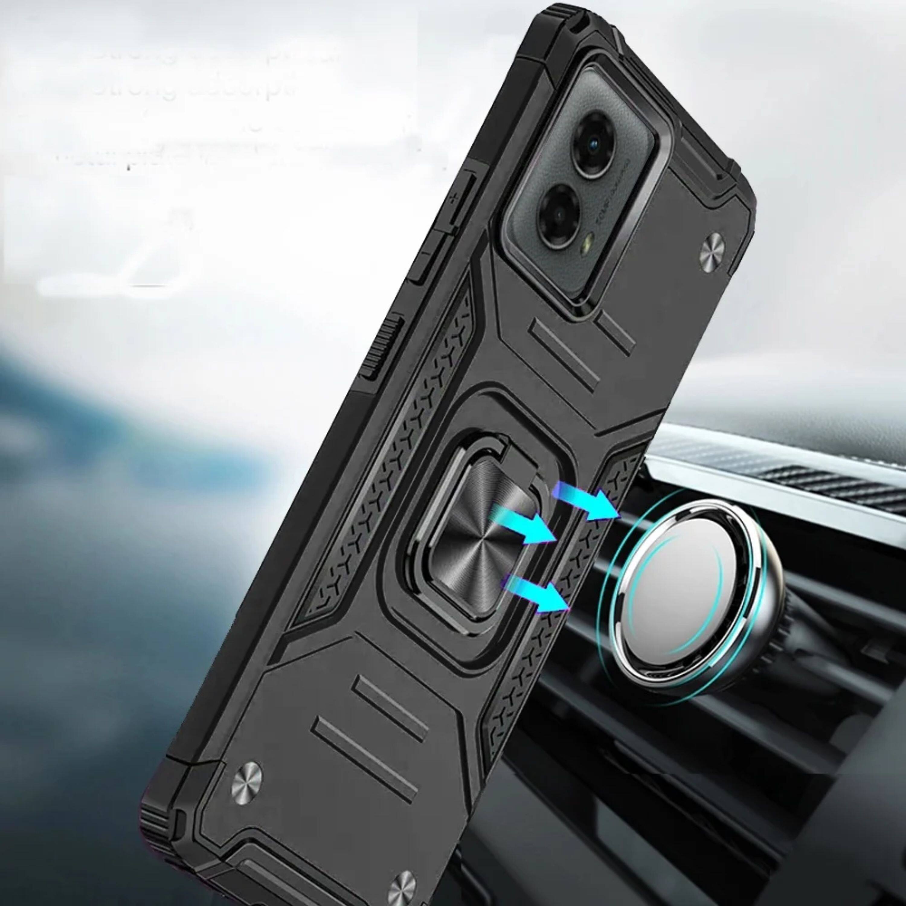 Angle. Kitcheniva - Strong Magnetic Stand Hybrid Phone Case With Tempered Glass For Moto G Stylus 2024 Black - Black.