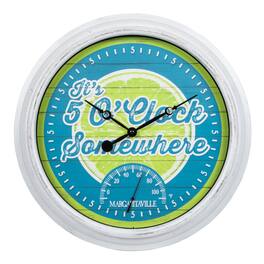 La Crosse Clock Co. - 15.75 Inch Margaritaville 5 O'clock Somewhere Indoor/Outdoor Analog Quartz Wall Clock with Temperature - Multicolor/White