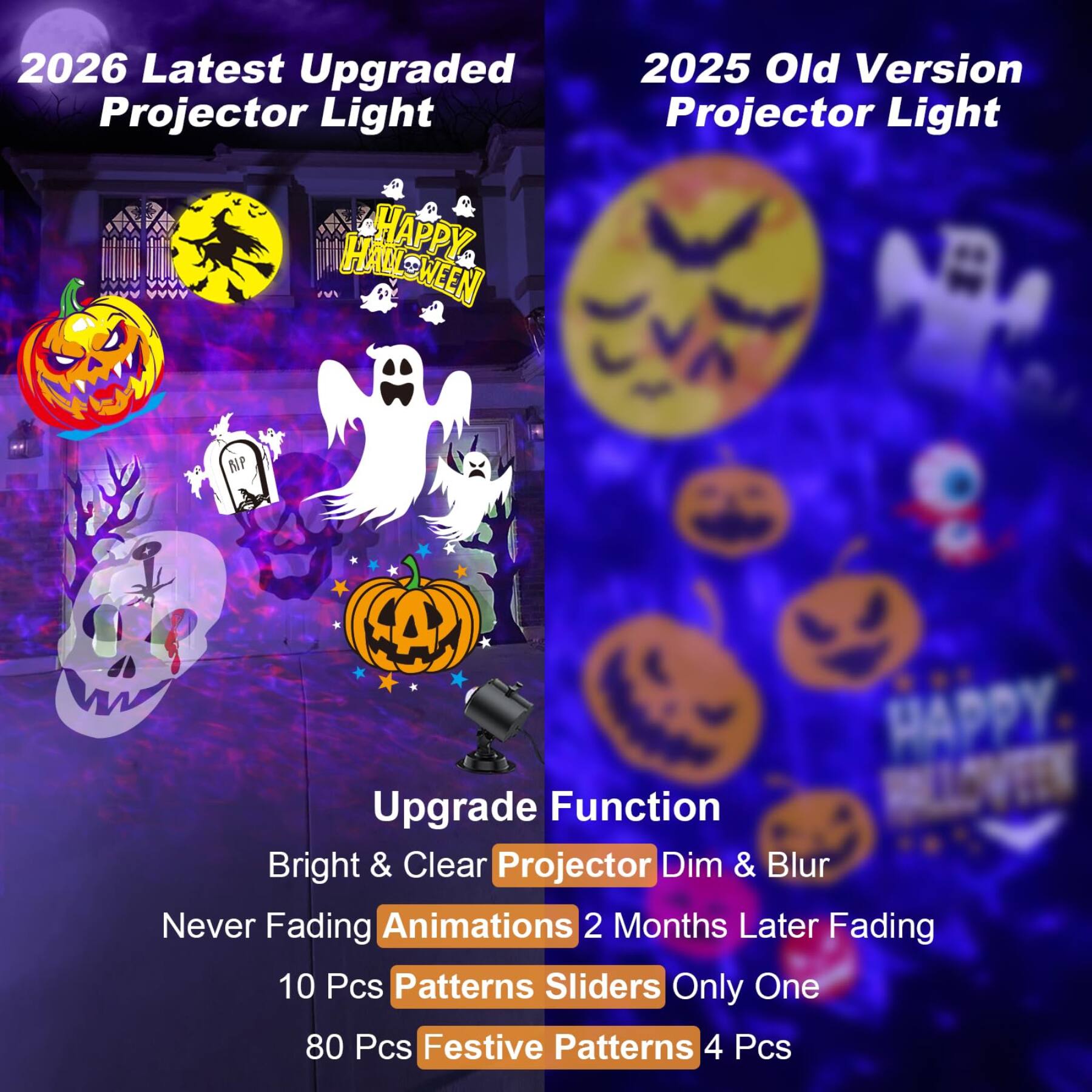 Dazzed Corner Halloween Projector, 8 Patterns & Themes, Waterproof ...