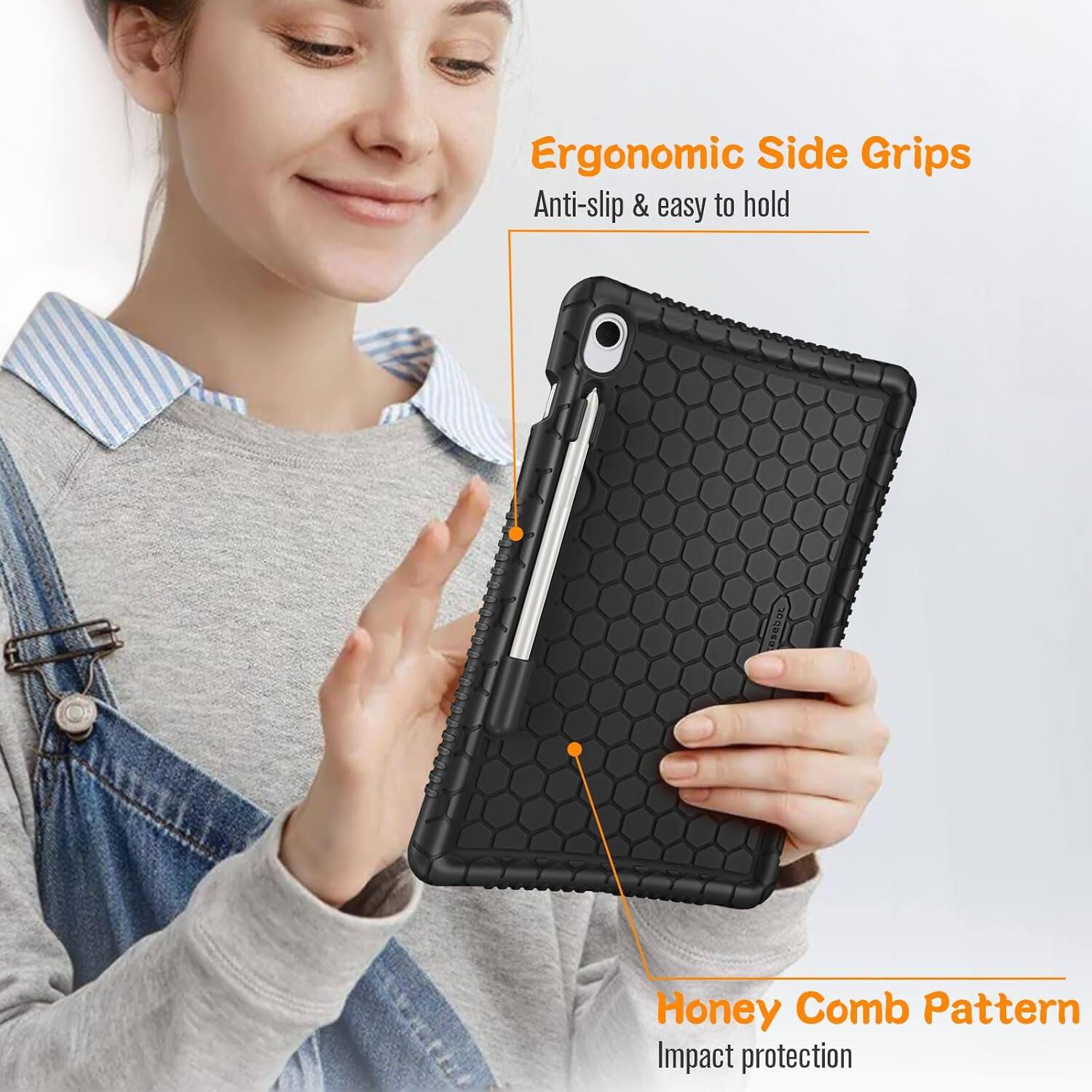 Ergonomic Side Grips  
Anti-slip & easy to hold  

Honey Comb Pattern  
Impact protection