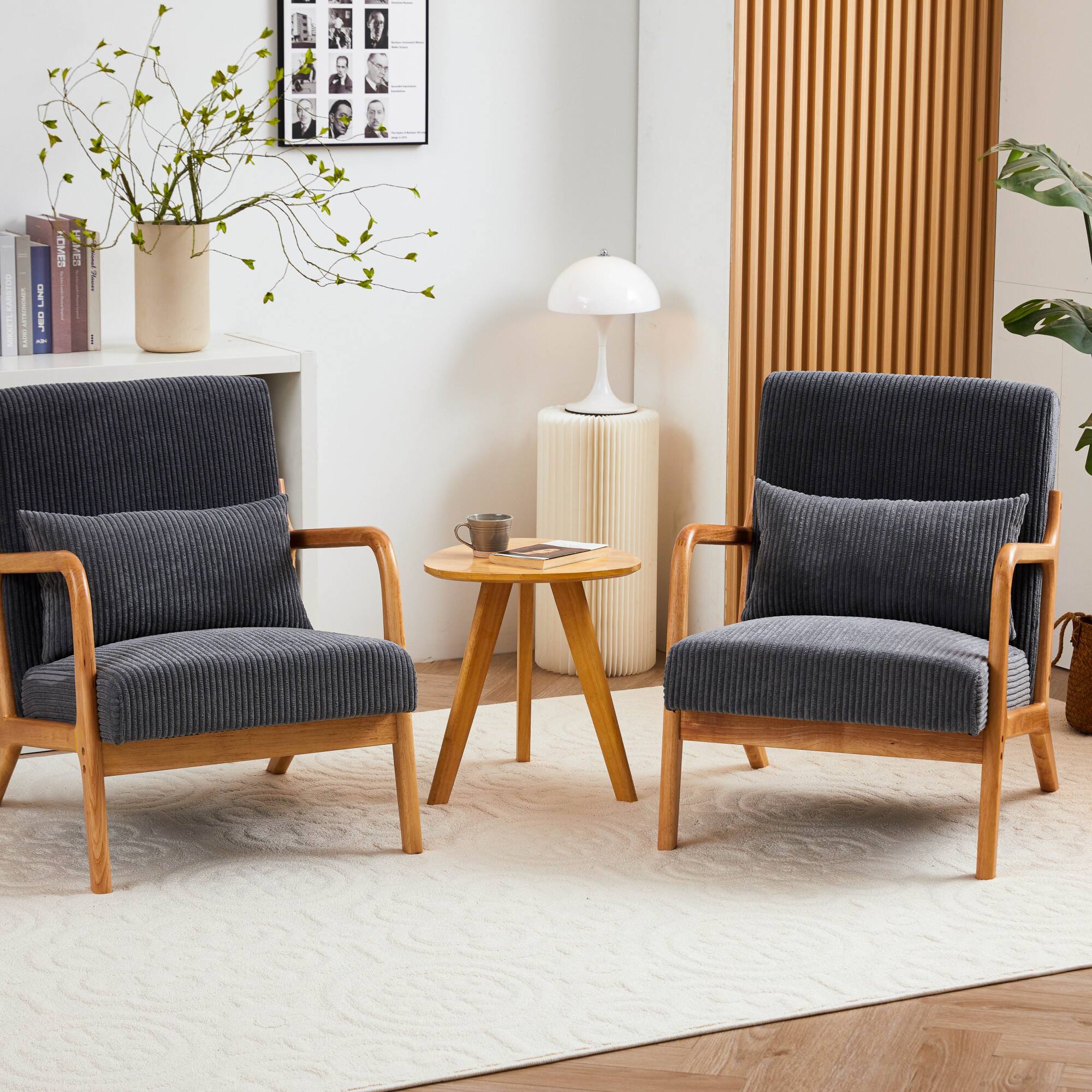 Alt View 5. GOODSILO - Mid-Century Modern Accent Arm Chair with Upholstered Cushion and Solid Wood Frame for Living Room or Bedroom - Antique Dark Grey.