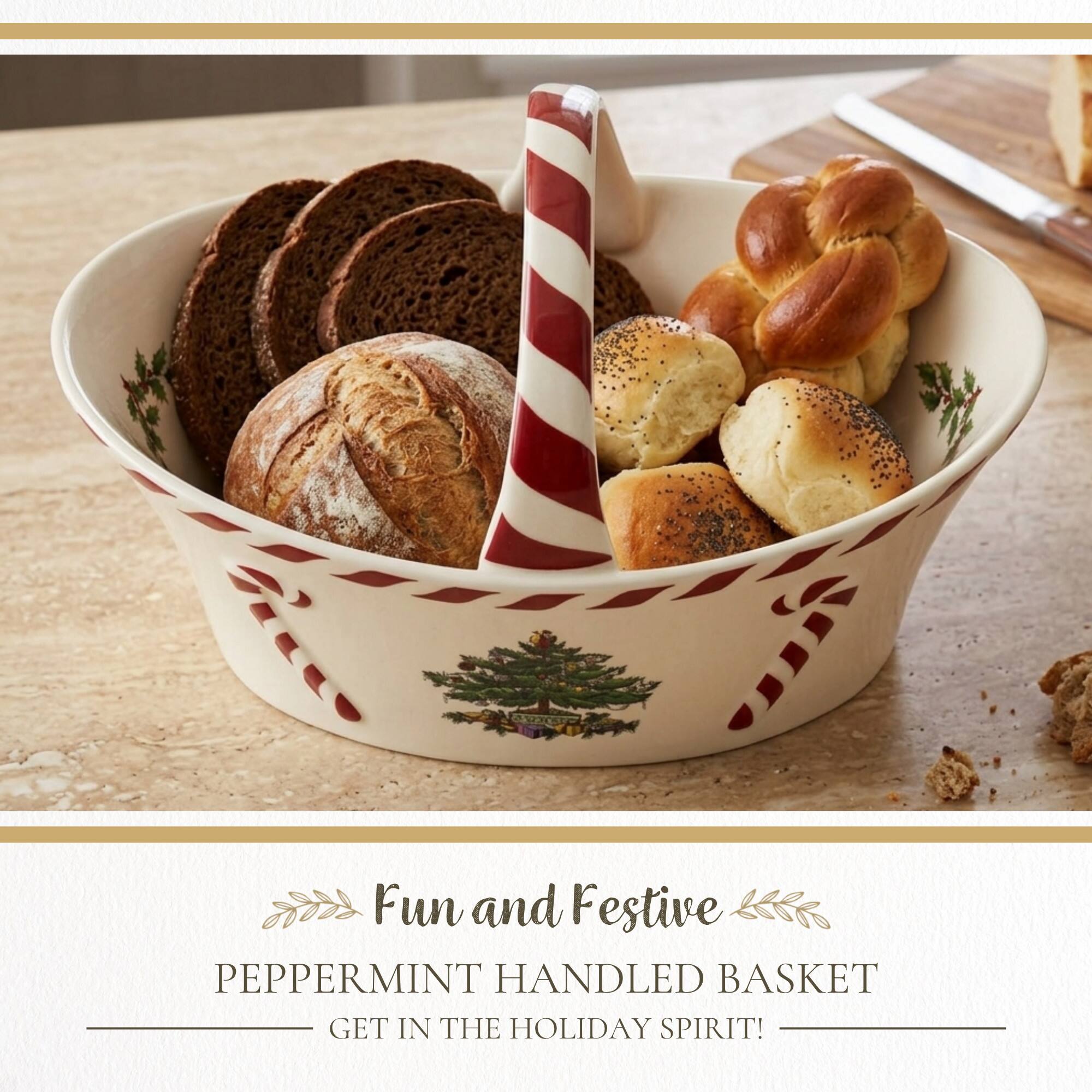 Fun and Festive  
PEPPERMINT HANDLED BASKET  
GET IN THE HOLIDAY SPIRIT!