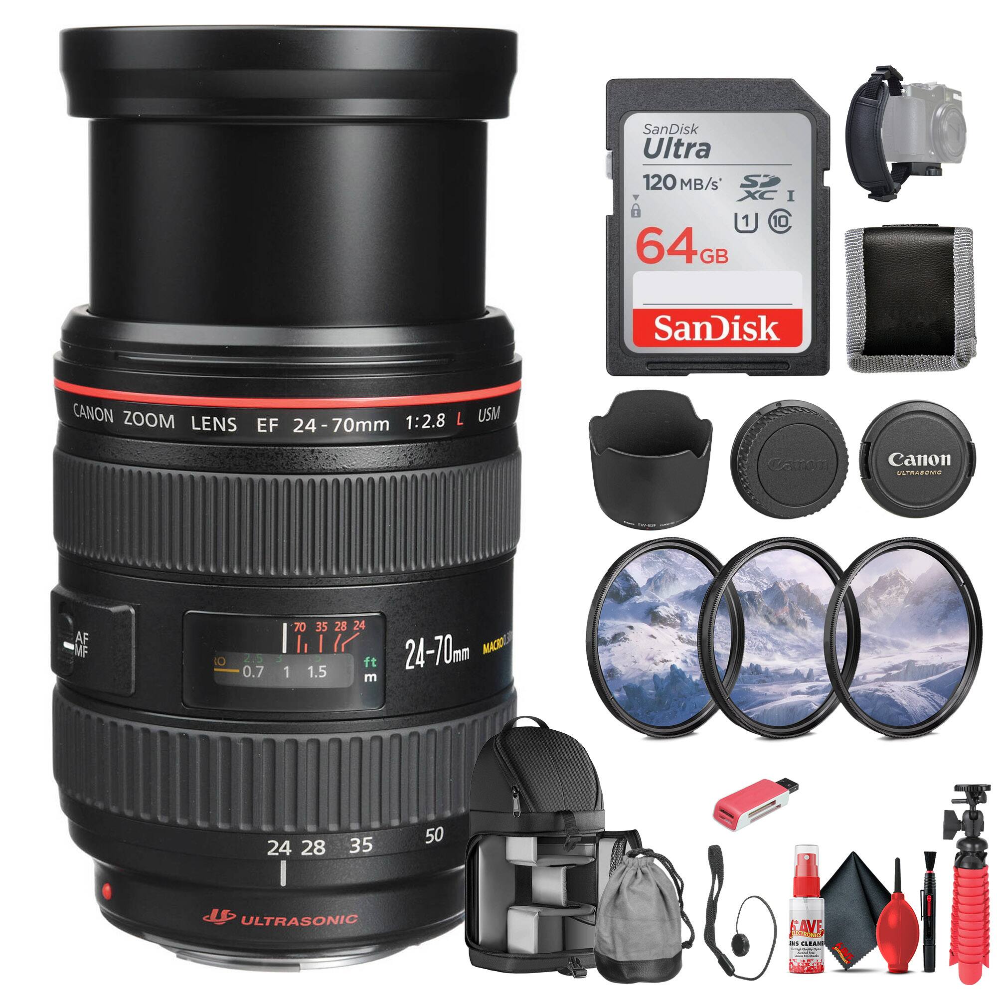 SanDisk Ultra 120 MB/s 64GB  
CANON ZOOM LENS EF 24-70mm 1:2.8 L USM  
24-70mm  
ULTRASONIC