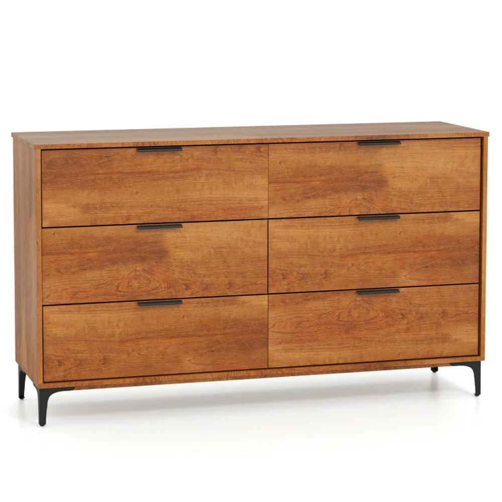Kadyn - Storage Dresser,Chest of Drawers,6-Drawer Dresser with Interlock System for Bedroom Living Room-Cherry - Brown
