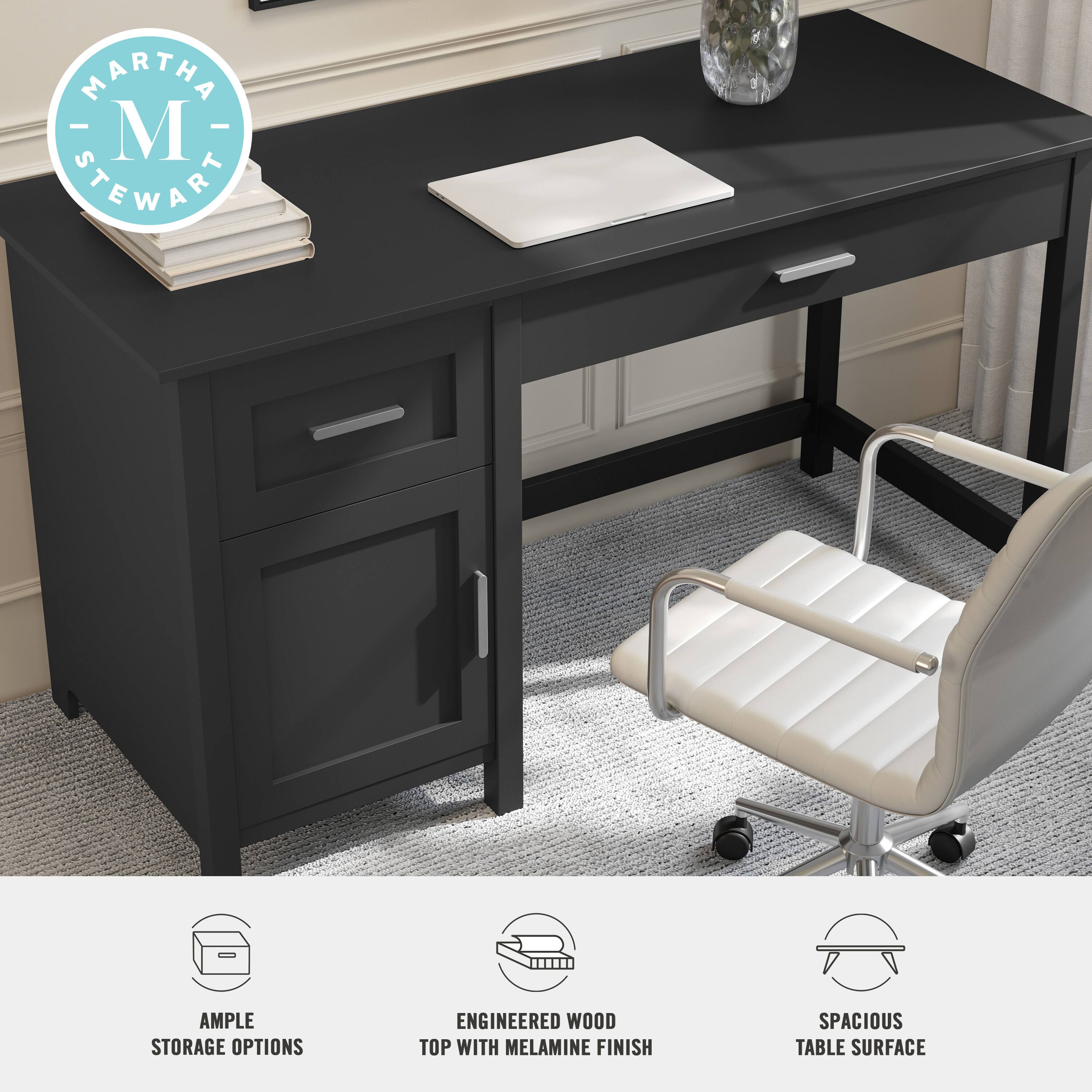 MARTHA STEWART AMPLE STORAGE OPTIONS ENGINEERED WOOD TOP WITH MELAMINE FINISH SPACIOUS TABLE SURFACE