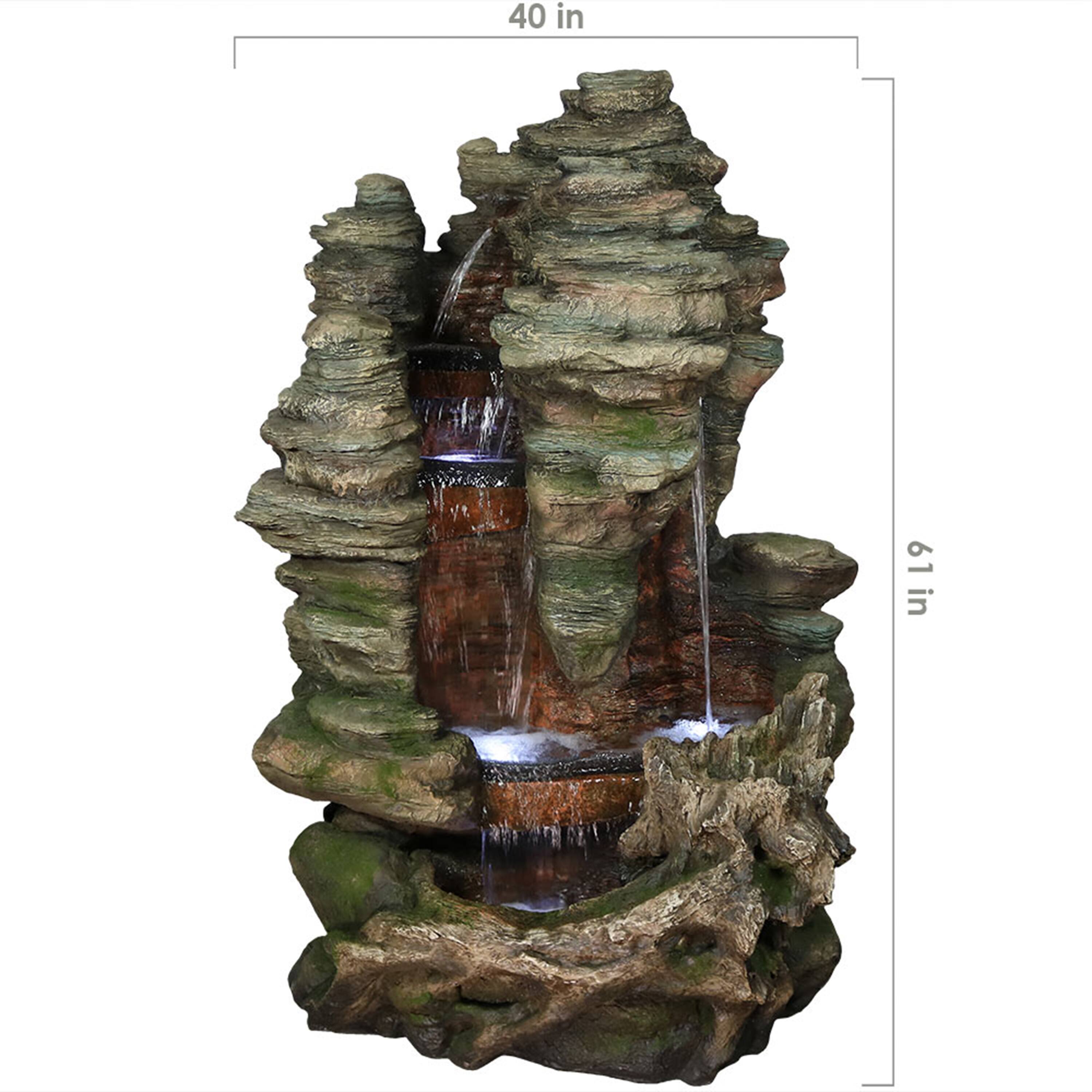 Alt View 2. Sunnydaze - Large Flat Rock Summit Waterfall Fountain with LED Lights - 61 in - Brown.
