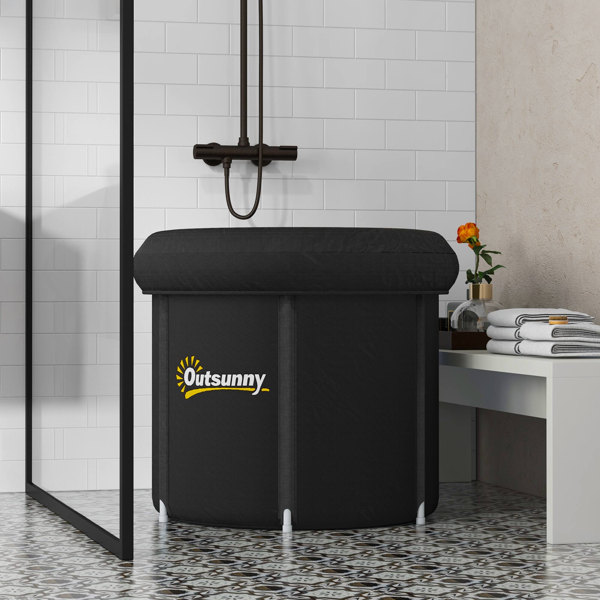 Alt View 1. Outsunny - Ice Bath Tub, 79 Gallon Outdoor Portable Cold Plunge Tub with Thermo Lid, Cover and Carry Bag - Black.