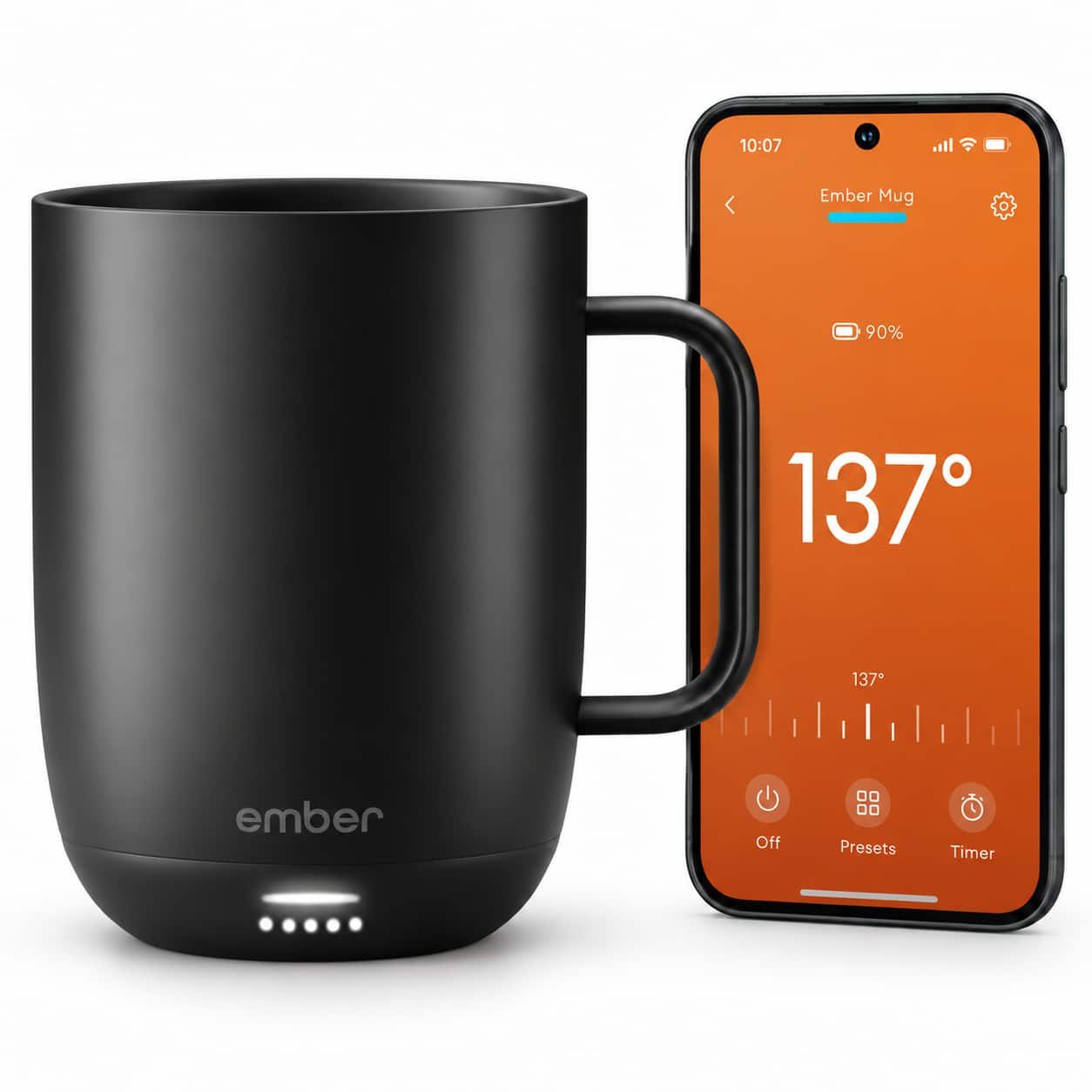 10:07  
Ember Mug  
90%  
137°  
137°  
ember  
Off  
Presets  
Timer