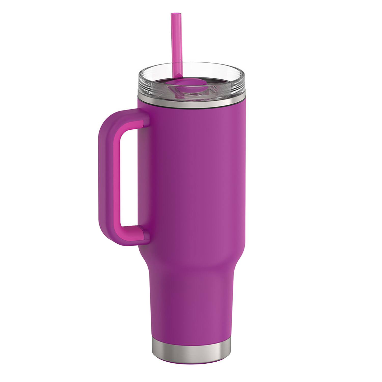 Alt View 6. Thermos - Thermos 40 oz Stainless Steel Cup Holder Mug w/ Straw - Plum - Plum.