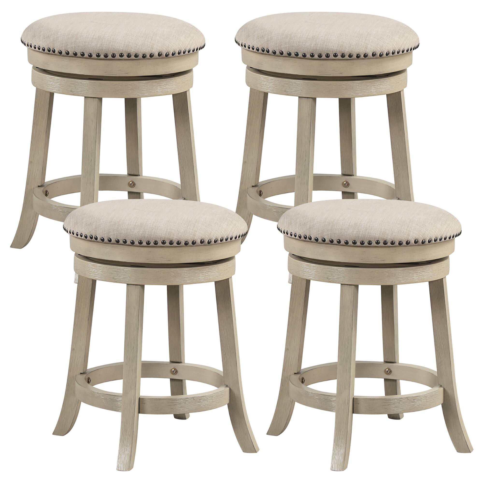 Front. Gymax - Gymax 24'' Swivel Bar Stools Set of 4 Round Counter Height Barstools w/ Wooden Frame - Beige, Natural.