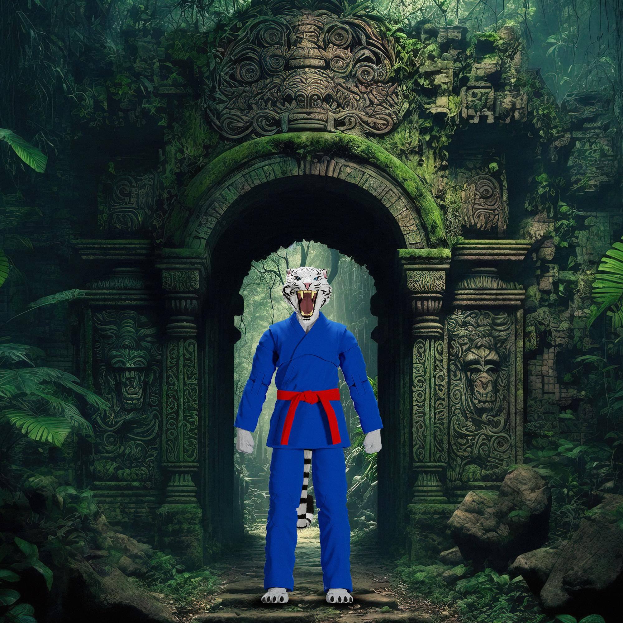 Alt View 3. Icon Heroes - Zoo Jitsu Fighters 6 Inch Action Figure | Taj the White Tiger with Blue Gi - Blue.