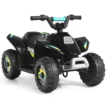 Front. Gymax - Gymax 6V Kids Electric Quad ATV 4 Wheels Ride On Toy Toddlers Forward & Reverse Black - Black.