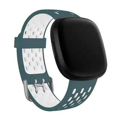 Front. StrapsCo - Colorblock Sport Band Silicone Rubber Watch Strap For Fitbit Versa 3 (Medium-Long) - Teal & White.