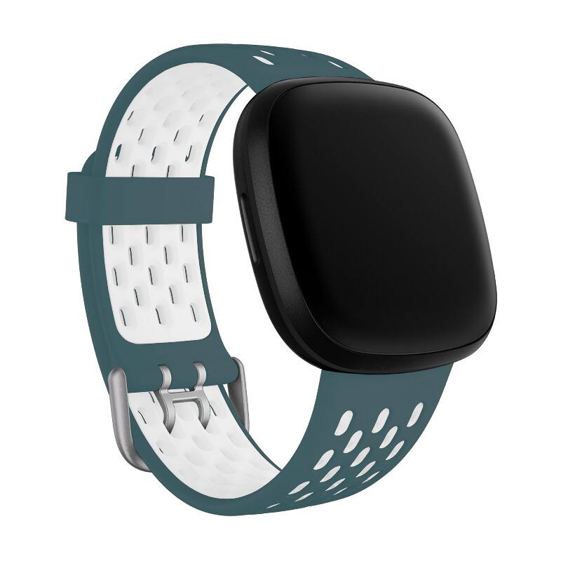 Front. StrapsCo - Colorblock Sport Band Silicone Rubber Watch Strap For Fitbit Versa 3 (Medium-Long) - Teal & White.