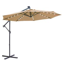 HTUTWOO - Outdoor Patio Umbrella 10FT Solar LED - Hanging Cantilever Offset Umbrella with 32 LED Lights, Easy Open Adjustment - Taupe