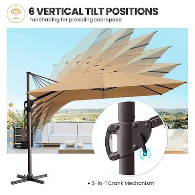 6 VERTICAL TILT POSITIONS  
Full shading for providing cool space  

1 2 3 4 5 6  

2-in-1 Crank Mechanism