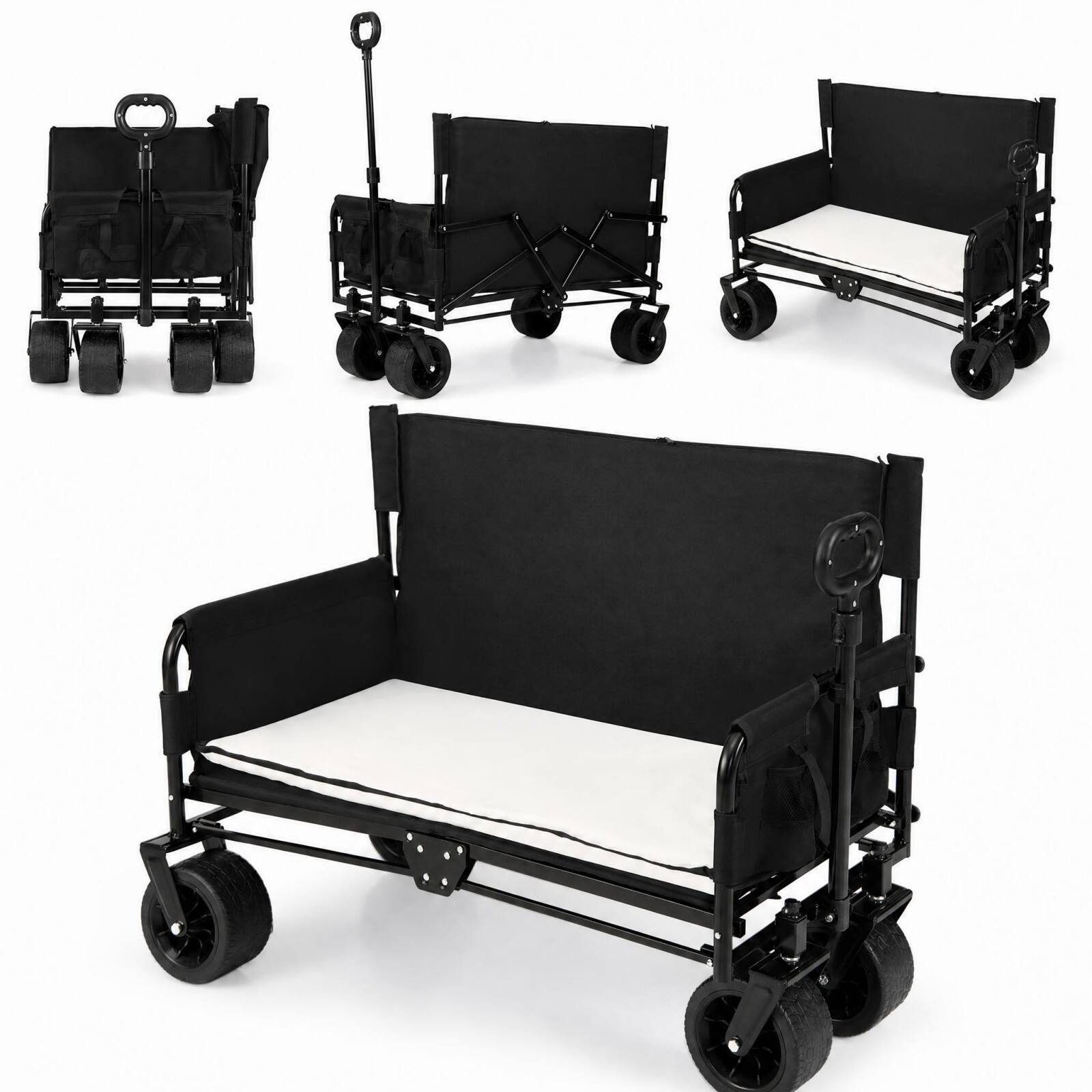 Alt View 9. Costway - Costway 2-in-1 Foldable Wagon Bench Seat Combo with 6.5 in All-Terrain Wheels - Black.