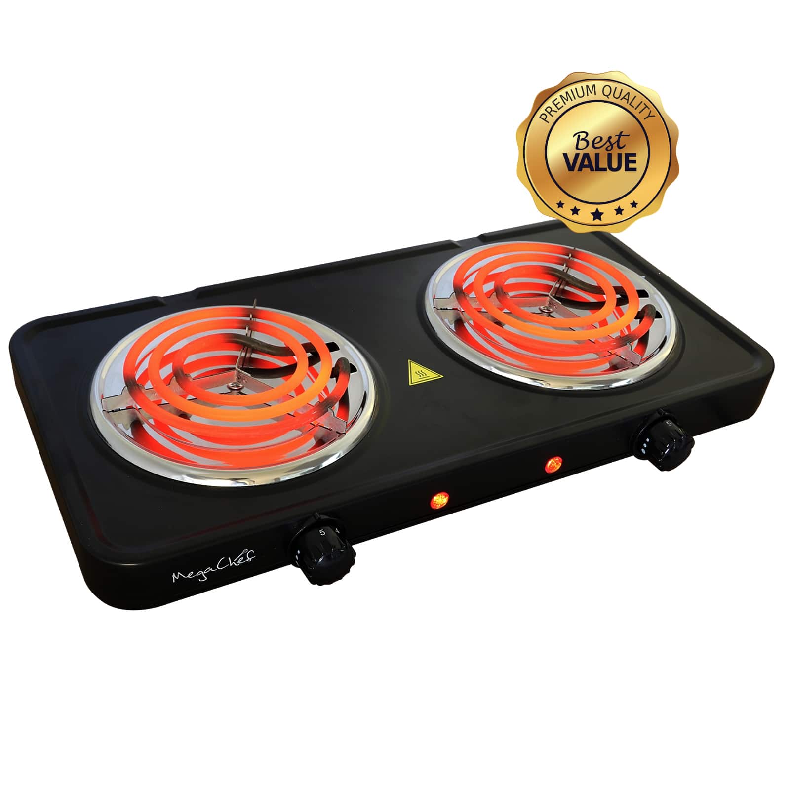 MegaChef - Electric Easily Portable Ultra Lightweight Dual Coil Burner Cooktop Buffet Range in Matte - Black