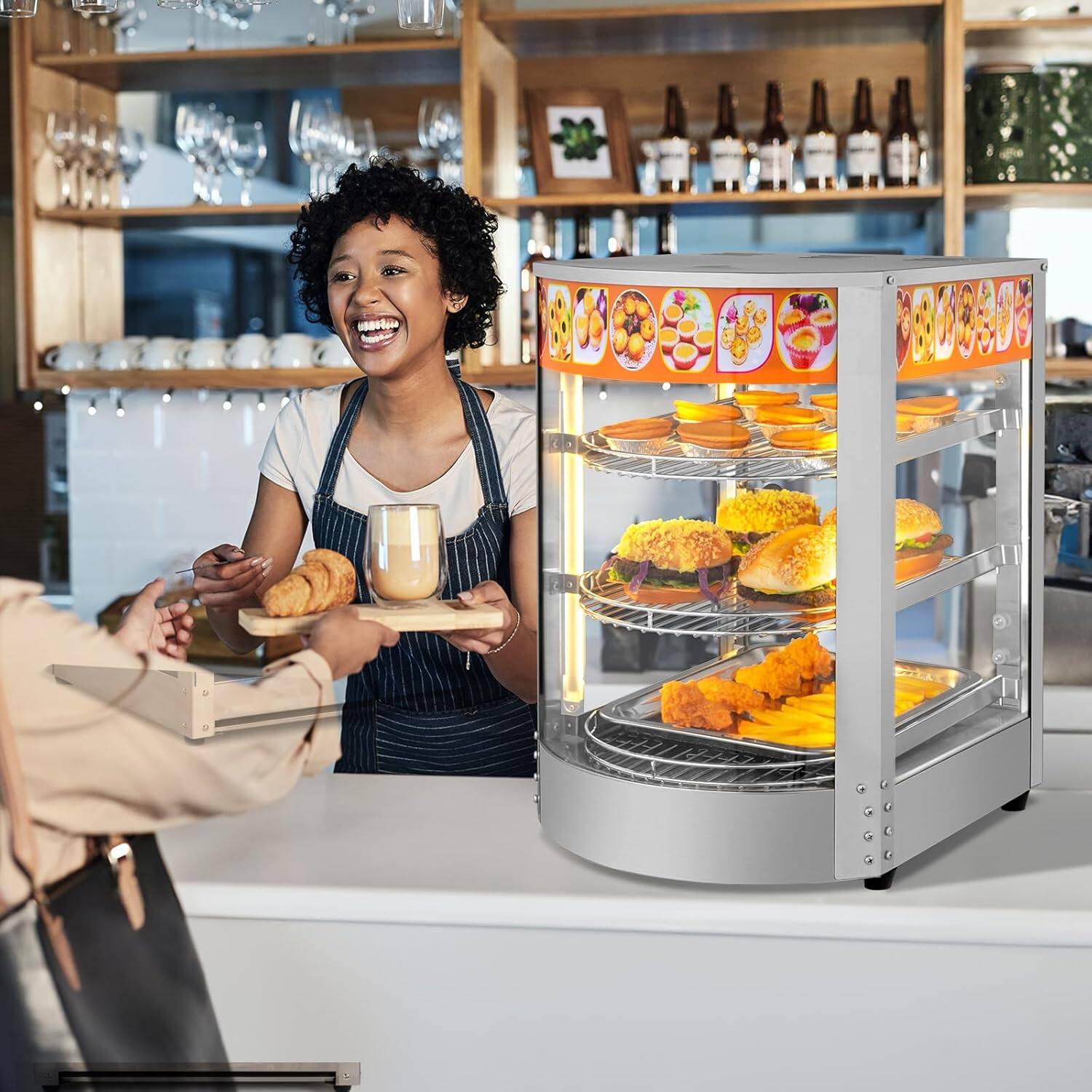 Alt View 7. Winado - 3 Tiers Commercial Food Warmer Display Electric Countertop Pretzel Pizza Warmer - silver.