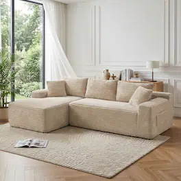 Anysun - 107" Rabbit Hair Modular Cloud L-Shaped Sofa w/ Recliner, Modern Sleeper, Deep Seat, No Assembly Needed - Camel