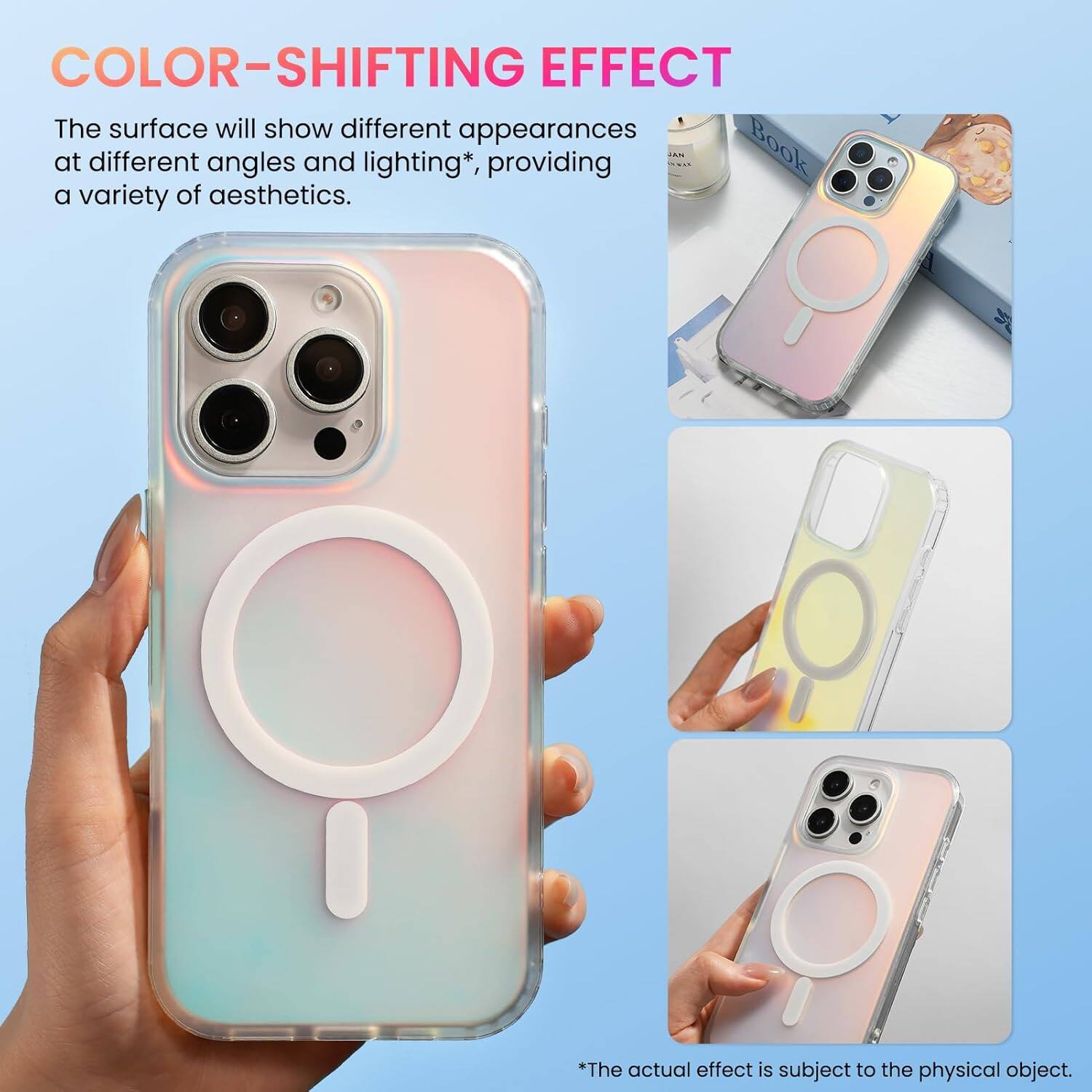 COLOR-SHIFTING EFFECT

The surface will show different appearances at different angles and lighting*, providing a variety of aesthetics.

*The actual effect is subject to the physical object.