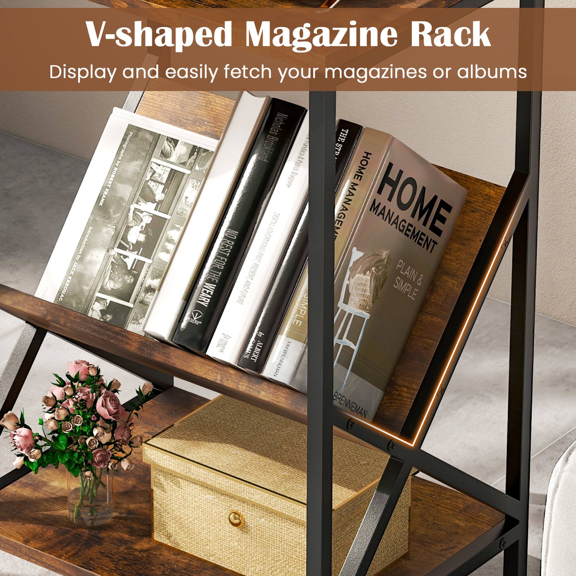 V-shaped Magazine Rack  
Display and easily fetch your magazines or albums  

Photographs by BOBERT TH FRANK  
Introduction by JACK KEROUAC  

Nicholas THE Brookland  
ndc STP &hmo HOME  
Batone NO CIGnAL MANAGEM  
MANAGEMENT HOME FOR REST  

THE PRESENT PLAIN & ANC SIMPLE  
WEARY FUTURE GIMPL d m -2  

CAMAS EM ALBERT MEPLDMAN BRENNEMAN