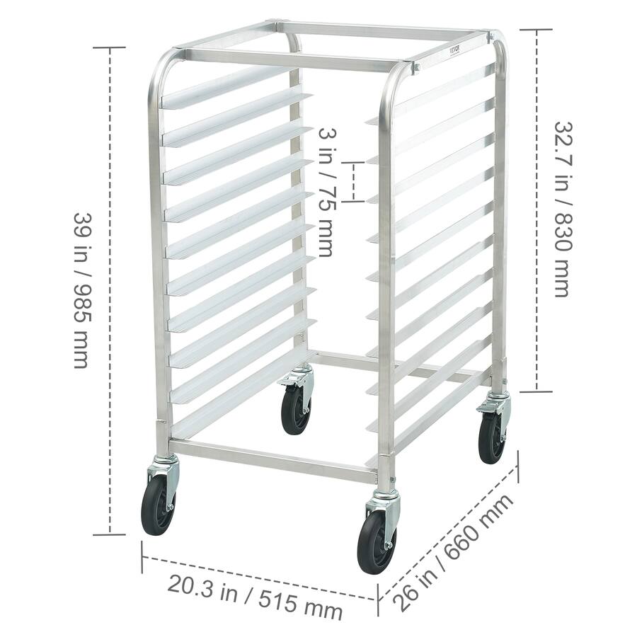 Piper Bread Racks VEVOR Bun Pan Rack, 10 Tier Commercial Bakery Racks with Brake Wheels ...