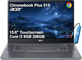 Acer - Chromebook Plus 515 15.6" FHD Touchscreen Laptop with Google AI - Intel Core i3-1305U - 8GB RAM - 256GB SSD - Chrome OS - Steel Gray