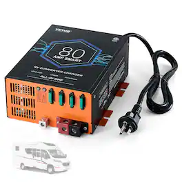 VEVOR - RV Converter, 80 Amp, 110V AC to 12V DC RV Power Converter Battery Charger with 4 Stage Smart Charging 13V to 16.5V - Black;Orange
