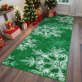 Jojoka - 2x6ft Christmas Snowflakes Printed Area Rug Washable Non Slip,Soft Indoor Carpets,Low Pile Xmas Decoration Rugs - Green