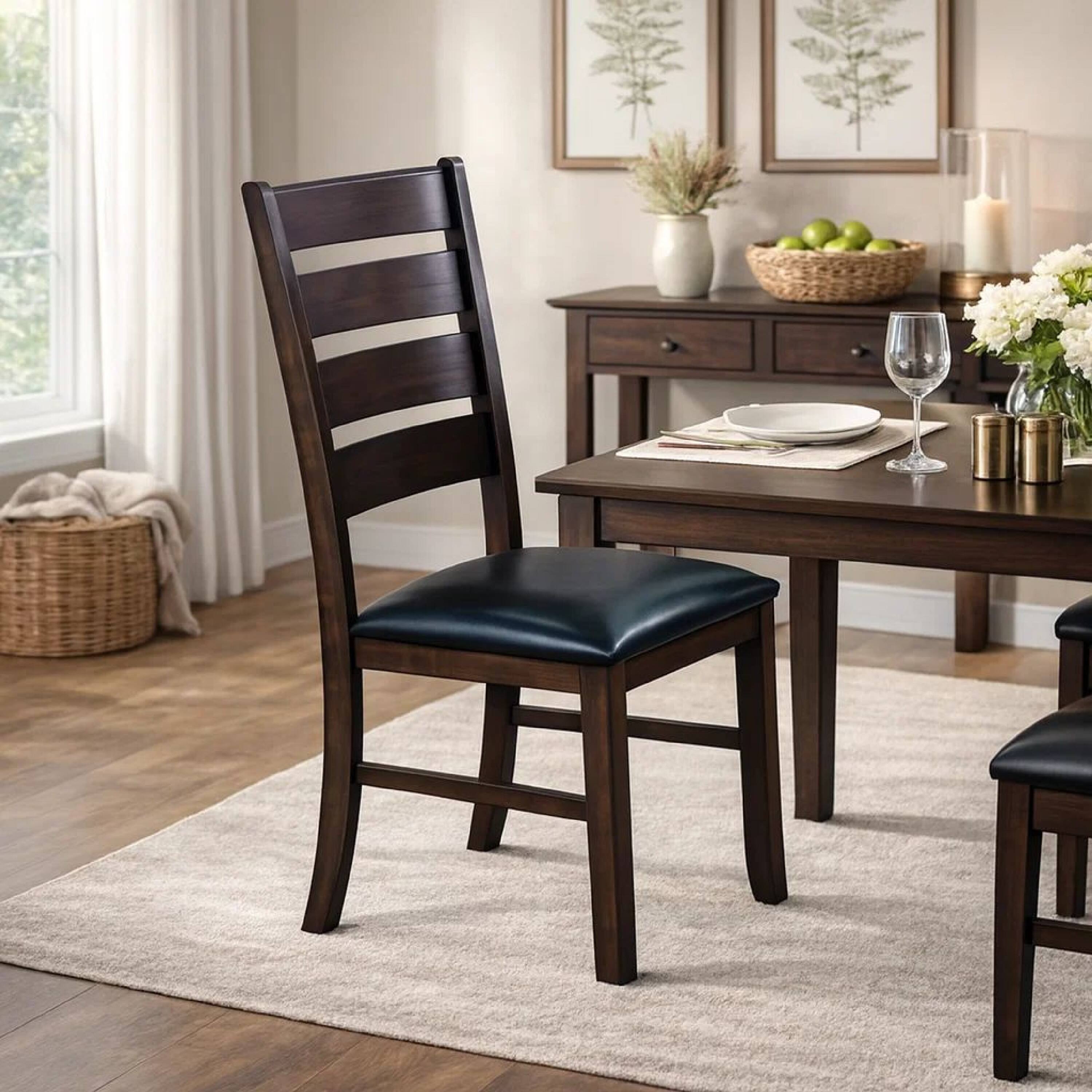 Alt View 5. Manhattan Lane - Ladder Back Wooden Side Chair with Leatherette seat, Set of 2 - Brown and Black.