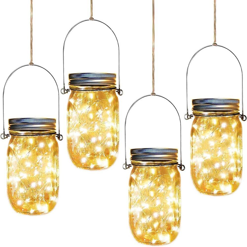 Front. RTMB - 4-Pack of 30 LED Starry Fairy String Hanging Jar Lights (Mason Jars/Handles Included) - 4 Pack 30-LEDs Mason Jars&Hangers Included.