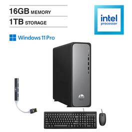 HP - Upgraded - OmniDesk Slim Desktop (Intel 300, 16GB, 1TB SSD, Intel UHD 710, WiFi 6, Bluetooth 5.4, Win 11 Pro) w/USB Hub - Meteor Silver