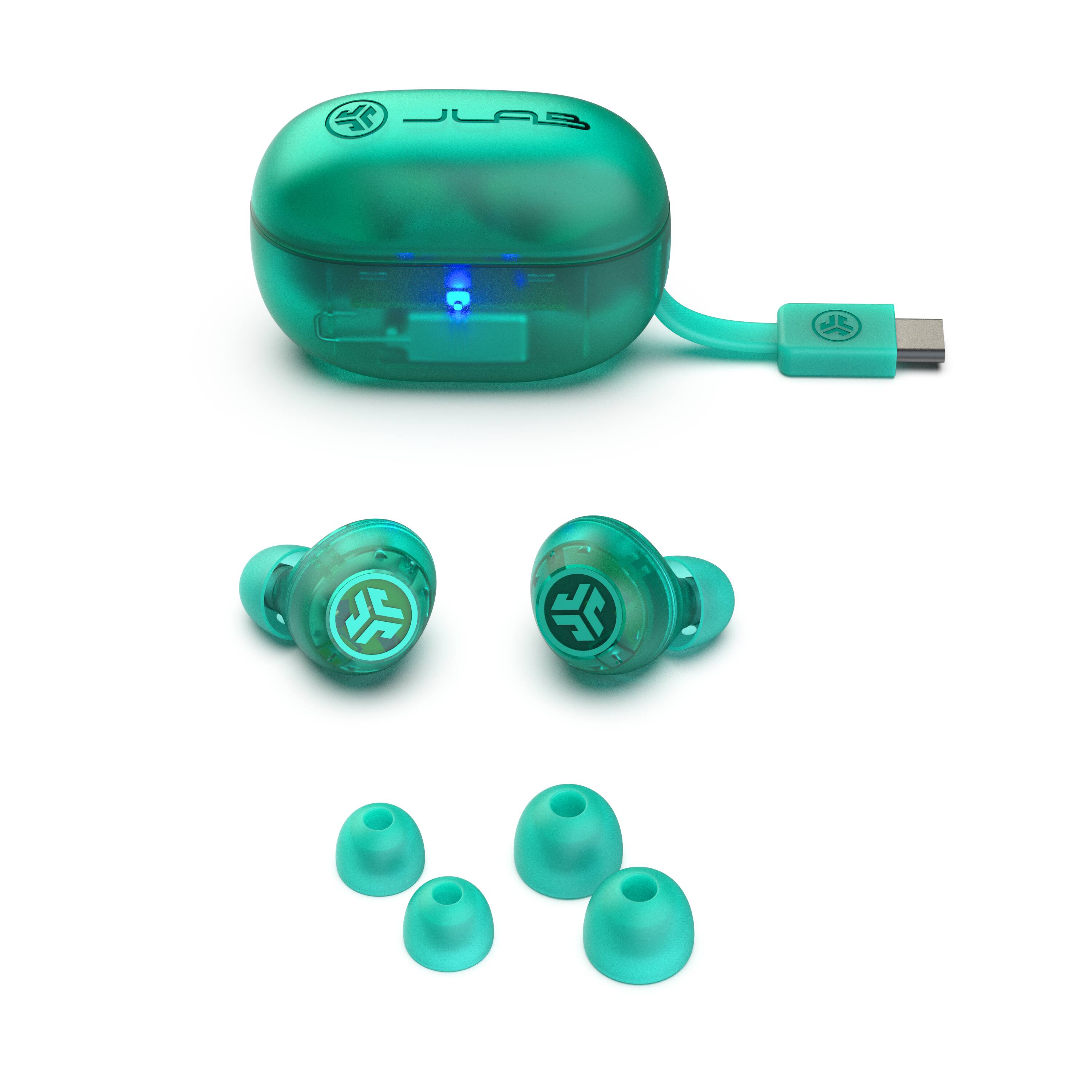 Left. JLab - Go Pop ANC True Wireless Earbuds - Transparent Teal.
