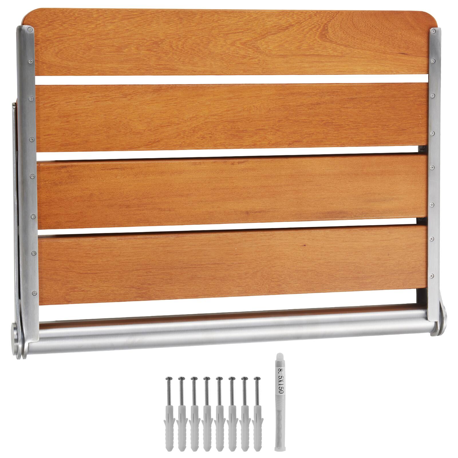 Alt View 5. VEVOR - Folding Teak Shower Seat, 20.9 x 16'' Unfolded, Wall Mounted Fold Up Shower Bench with 500 lbs Load Capacity - Wood color.