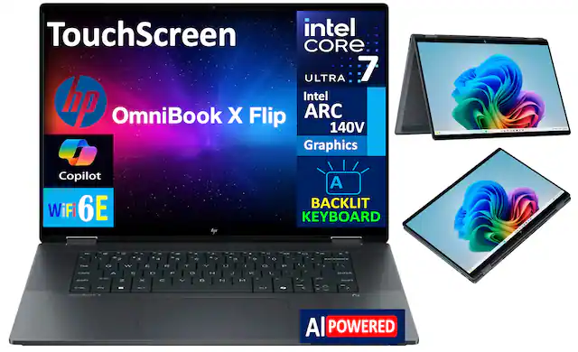 TouchScreen
hp OmniBook X Flip
Intel CORE 7 ULTRA
Intel ARC 140V Graphics
Copilot
WiFi 6E
BACKLIT KEYBOARD
AI POWERED