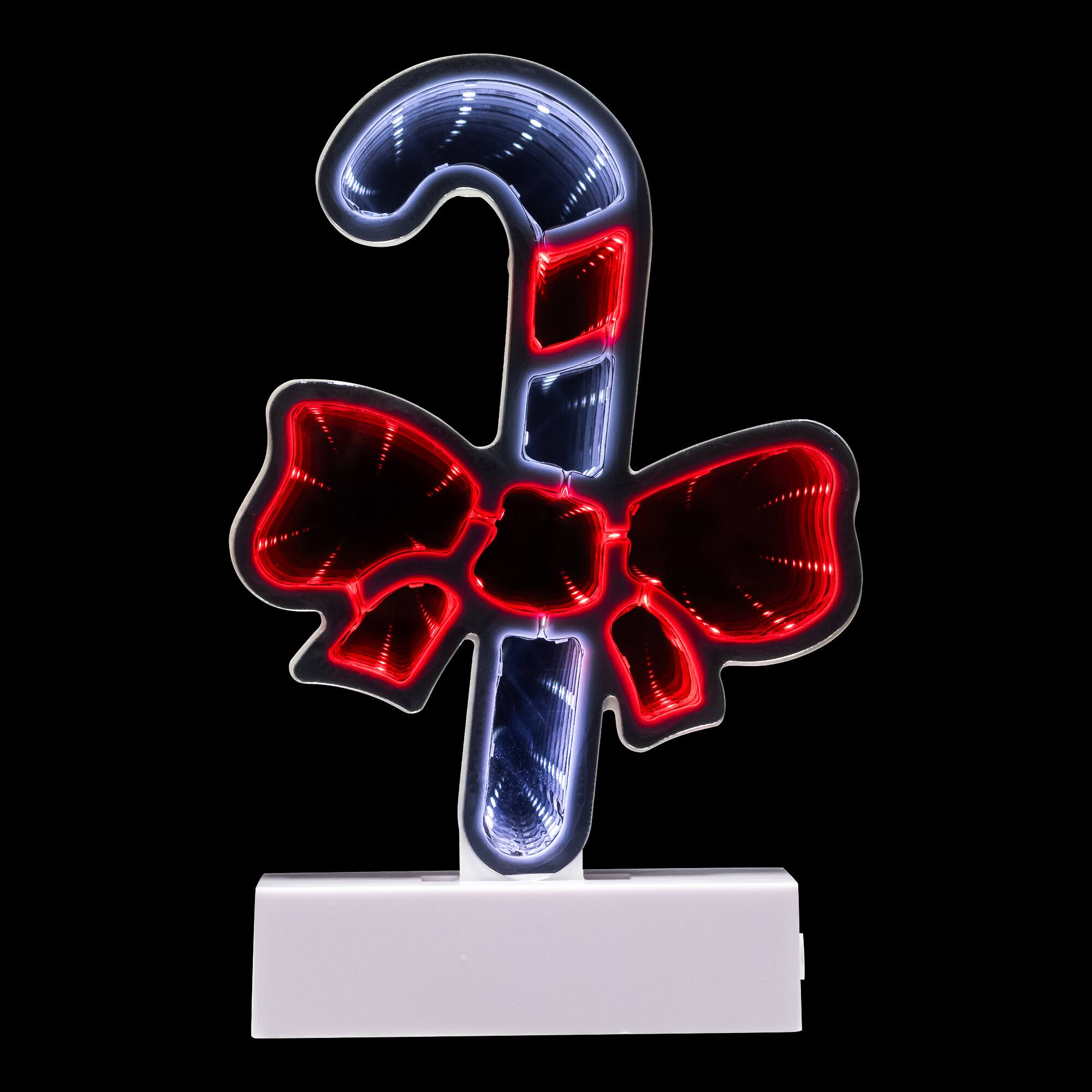 Alt View 3. Northlight - LED 3D Candy Cane with Bow Christmas Infinity Mirror - 8" - Red.