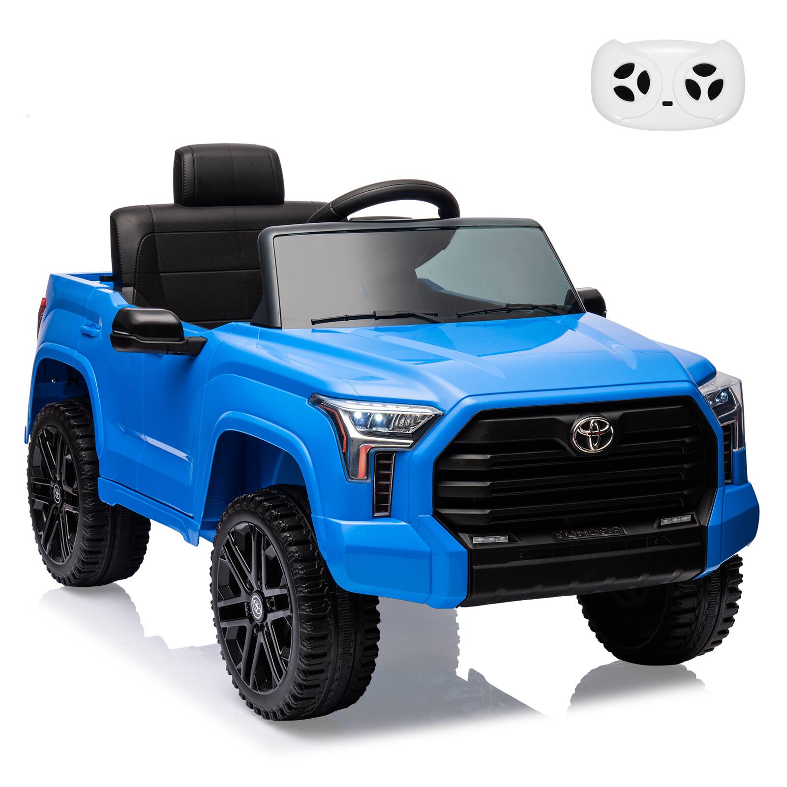 Front. Qeetex - Toyota 12v Kids Ride-on Truck, Battery Powered Electric Car with Music, LED Lights & Suspension - Blue.
