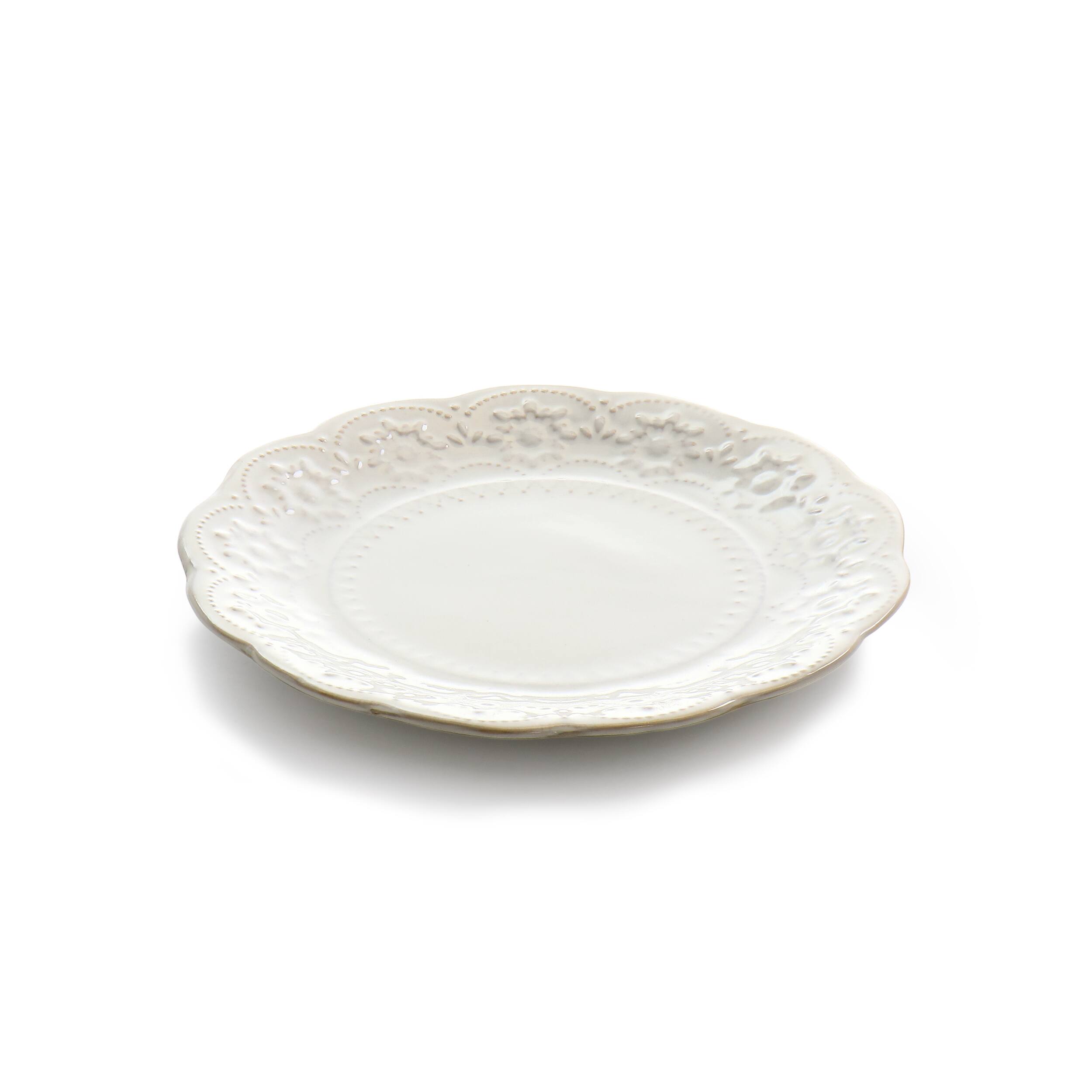 Alt View 3. Elama - Elama Countess 16 Piece Embossed Double Bowl Stoneware Dinnerware Set in Ivory - Ivory.