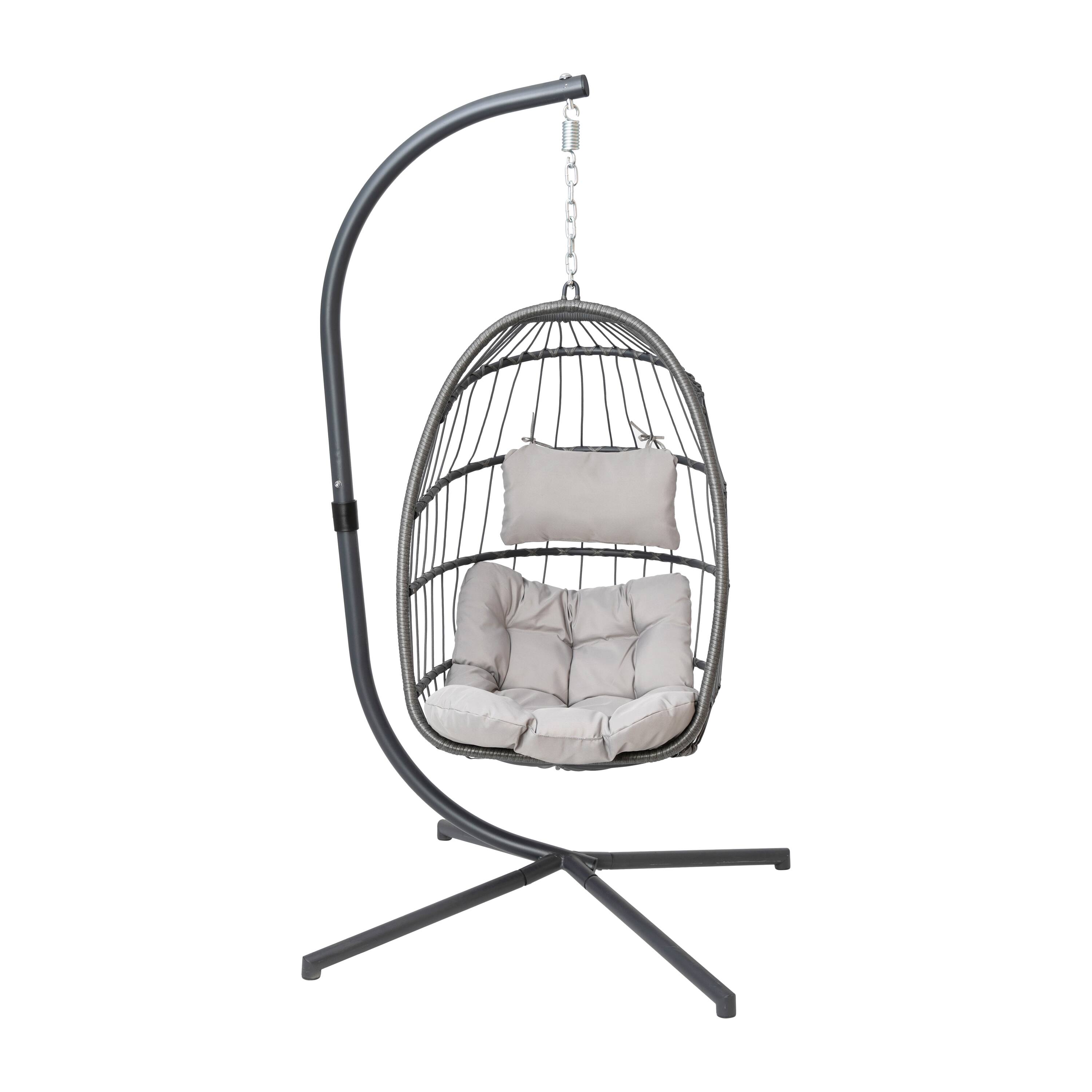 Alt View 10. Emma + Oliver - Awen Foldable Hanging Egg Chair with Woven Finish, Removable Cushions, and Included Stand for Indoor and Outdoor Use - Gray.
